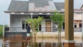 Banjir di Desa Bincau, Martapura, Kabupaten Banjar, pada Selasa (8/4/2025). foto-hendra