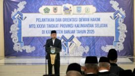 Pelantikan Dewan Pengawas, Dewan Hakim, dan Majelis Hakim Musabaqah Tilawatil Quran (MTQ) Nasional XXXVI Tingkat Provinsi Kalsel Tahun 2025, Sabtu (21/6/2025). foto-RSB