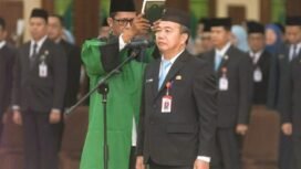 Pelantikan Muhammad Syarifuddin sebagai Sekdaprov Kalsel definitif, Senin (14/7/2025). foto-Adpim