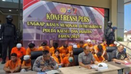 Direskrimum Polda Kalsel gelar konferensi pers pengungkapan kasus pembunuhan pada April-Juli di Kalsel, Jumat (25/7/2025). Foto-Hendra Lianor