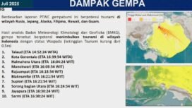 Peringatan dini BMKG terkait potensi tsunami di 10 wilayah Indonesia, Rabu (30/7/2025).