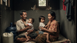 Ilustrasi keluarga miskin. (Ai/Gemini)