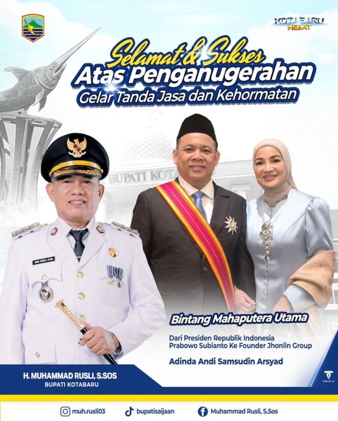
 Pemkab Kotabaru Apresisi Haji Isam Dianugerahi Gelar Tanda Jasa Kehormatan
