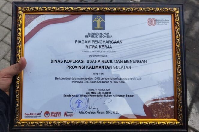 
 Garcep Bentuk Koperasi Merah Putih, Pemprov Kalsel Terima Penghargaan
