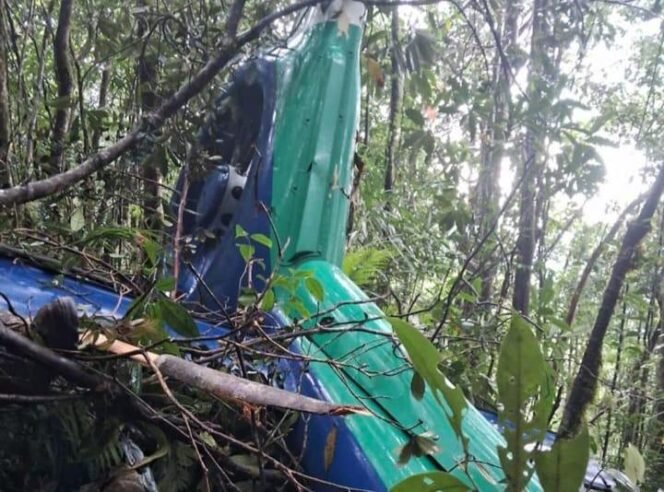 
 Bangkai ekor pesawat helikopter BK117-D3 PK-RGH milik PT Eastindo Air ditemukan tim SAR darat, Rabu (3/9/2025). Foto: istimewa