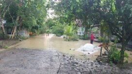 Jalan di Desa Rantau Nangka, Kecamatan Sungai Pinang, sempat terendam akibat Sungai Riam Kiwa meluap pada Kamis (11/9/2025) pagi. Foto: istimewa