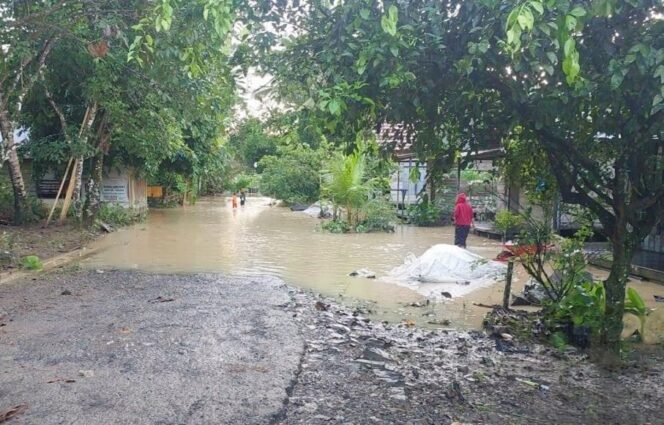 
 Jalan di Desa Rantau Nangka, Kecamatan Sungai Pinang, sempat terendam akibat Sungai Riam Kiwa meluap pada Kamis (11/9/2025) pagi. Foto: istimewa