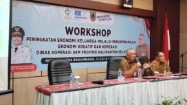 Dinas Koperasi dan UKM Provinsi Kalsel gelar Workshop Peningkatan Ekonomi Keluarga melalui Pengembangan Ekonomi Kreatif dan Koperasi di Banjarmasin, Selasa (14/10/2025). Foto: MC Kalsel.