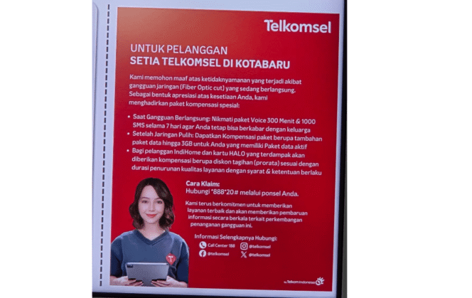 
 Kabel Fiber Optik Putus, Telkomsel Beri Kompensasi Pelanggan Kotabaru