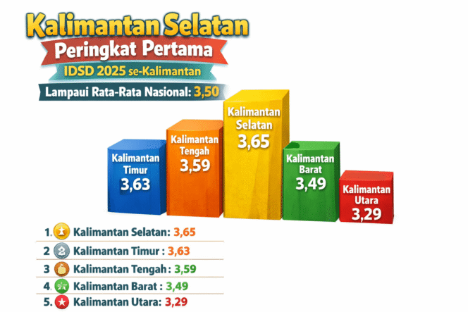 
 Kalimantan Selatan Peringkat Pertama IDSD 2025 se-Kalimantan, Lampaui Rata-Rata Nasional