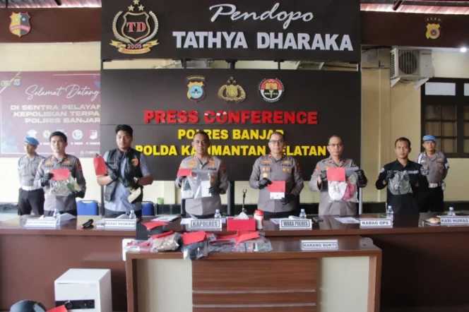 
 Polres Banjar gelar konferensi pers, Rabu (22/4/2026). Foto: Humas